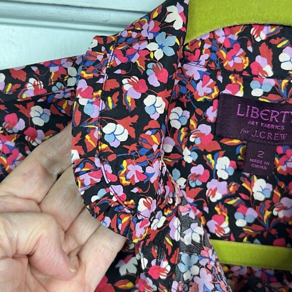 J. Crew Blouse Sarah Floral Liberty Arts Colab Cotton Ruffled Collar Cuffs Sz 2 - Picture 6 of 12